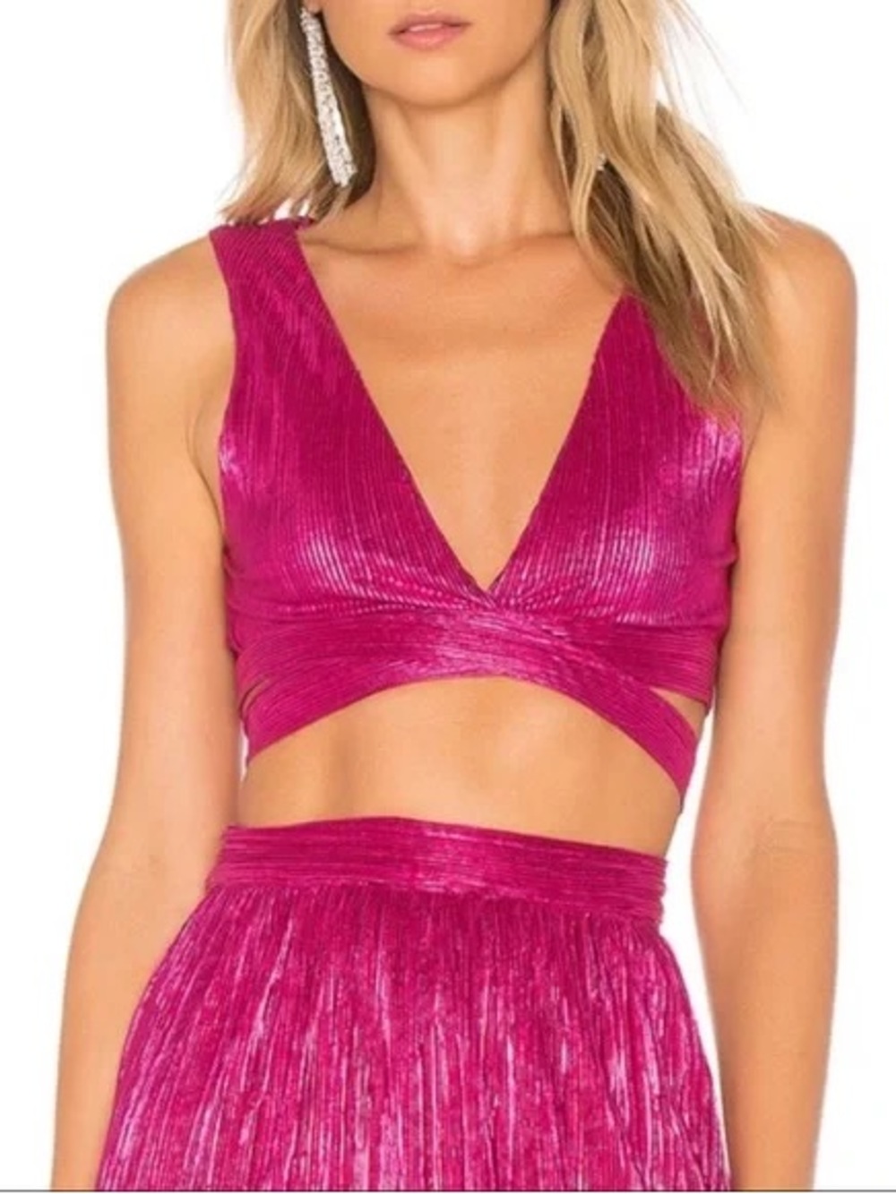 For Love And Lemons Magenta Crinkle Wrap Crop Top